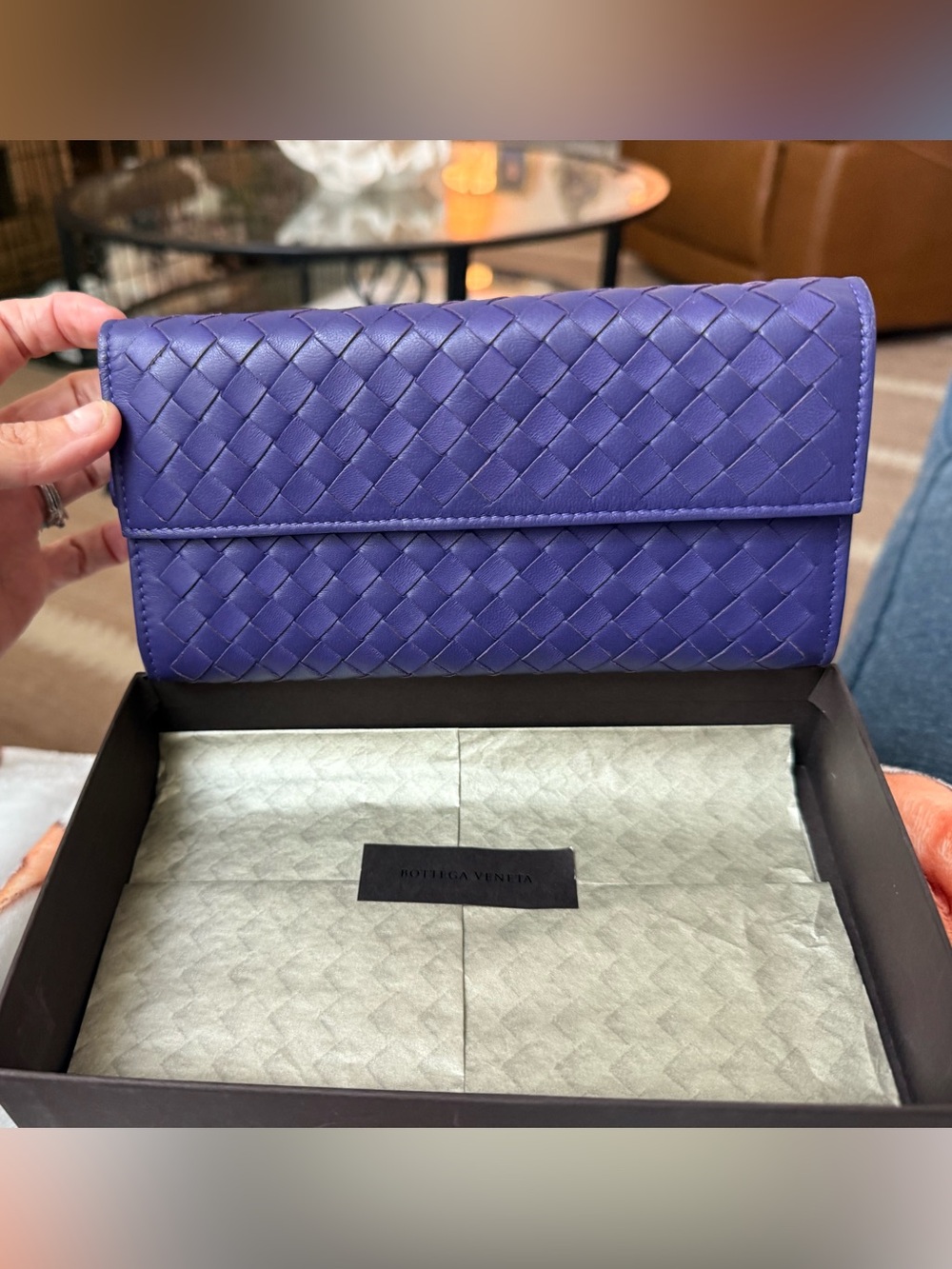 Bottega Veneta Violet Intrecciato Woven Leather Wallet